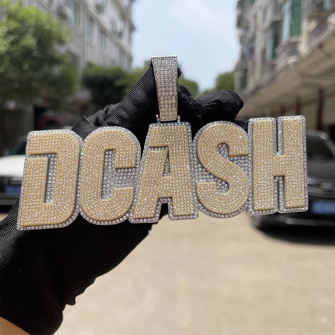 Custom Hand Made DCASH Name Plate Iced Out Pendant 925 Sterling Silver Moissanite Diamond / Initial Name Custom Pendant / HipHop Jewelry / Cross Pendant