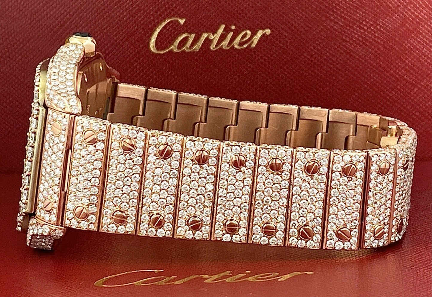 Cartier Santos VVS Moissanite Diamond Iced Out Watch