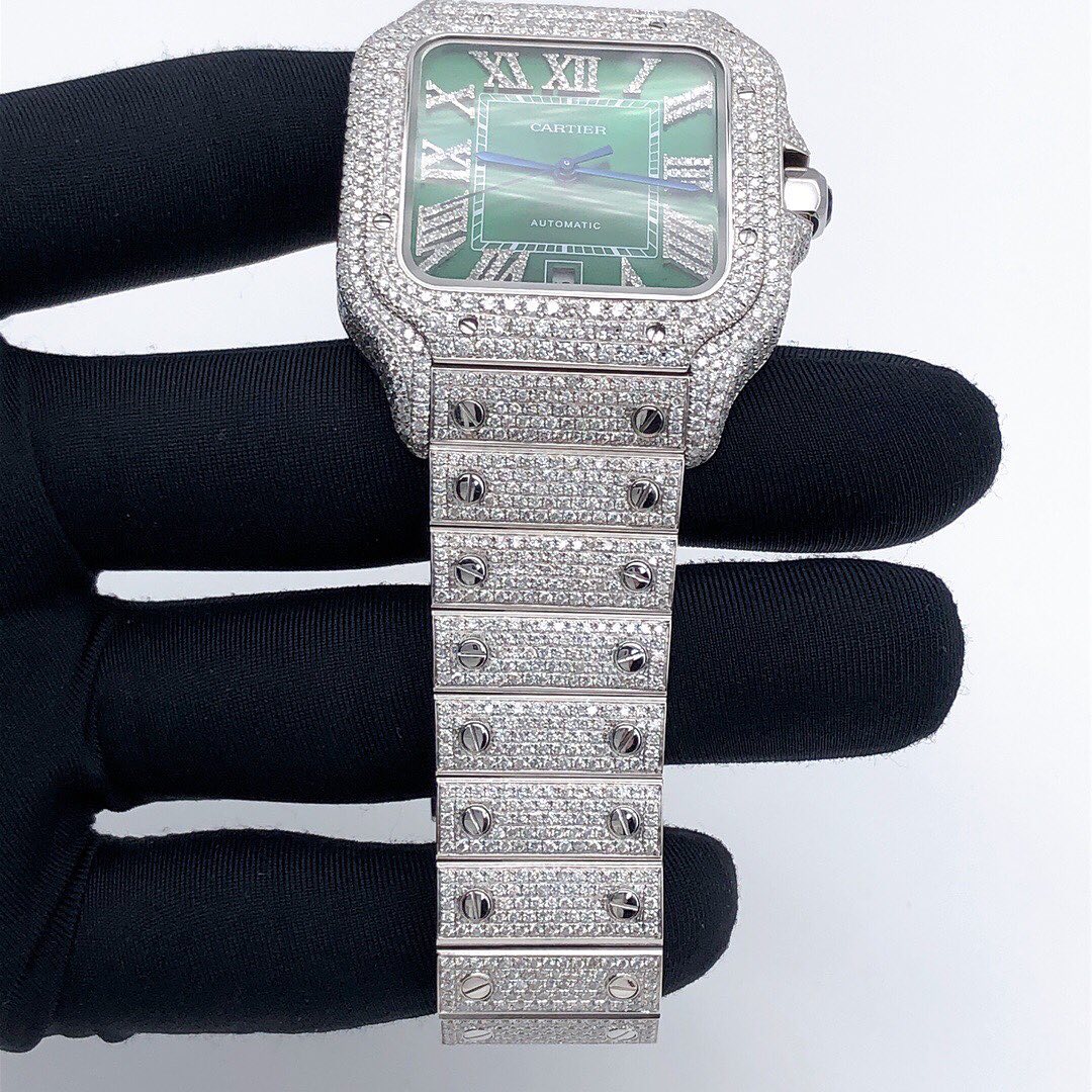 Cartier Santos VVS Moissanite Diamond Iced Out Watch