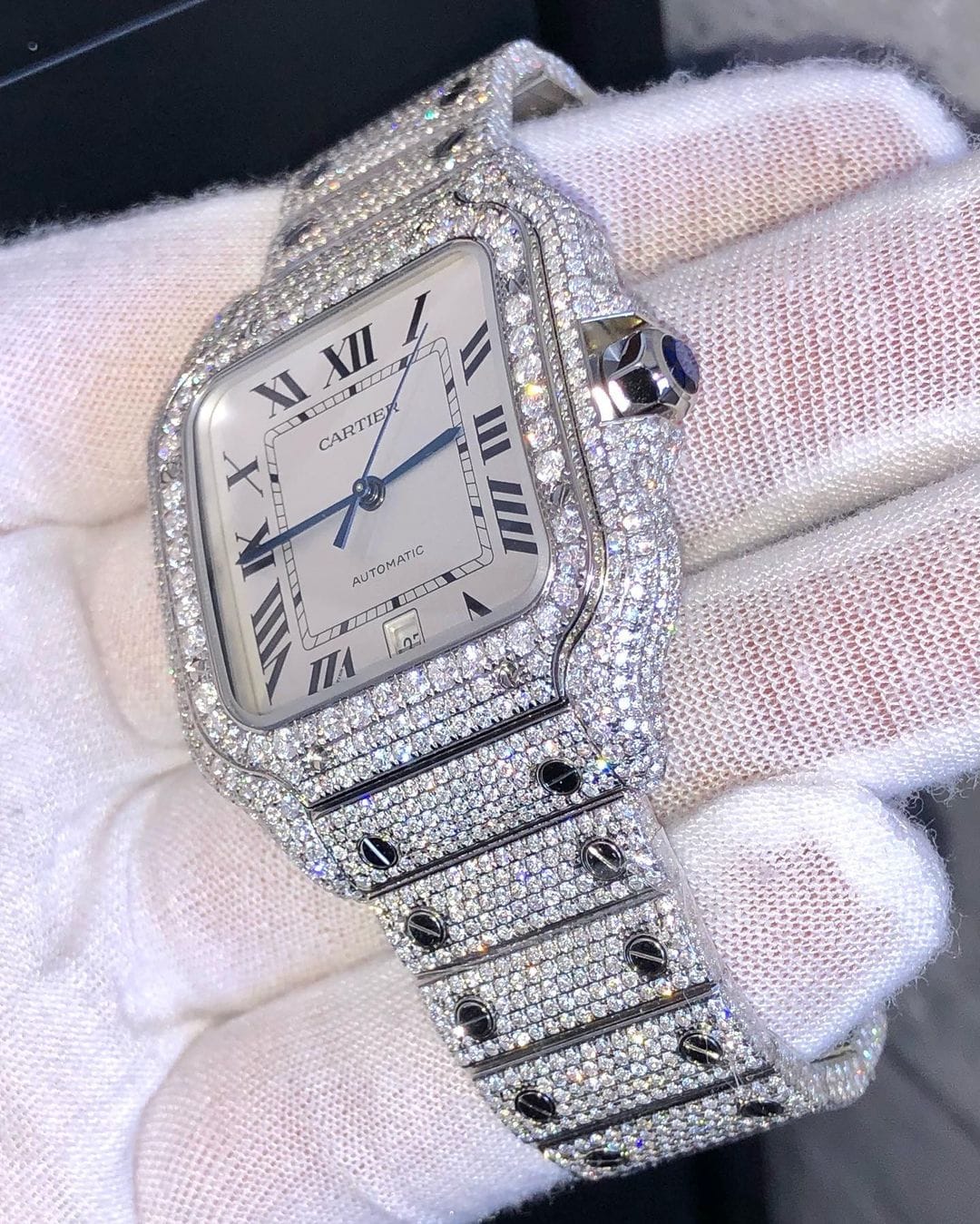 Cartier Santos VVS Moissanite Diamond Iced Out Watch