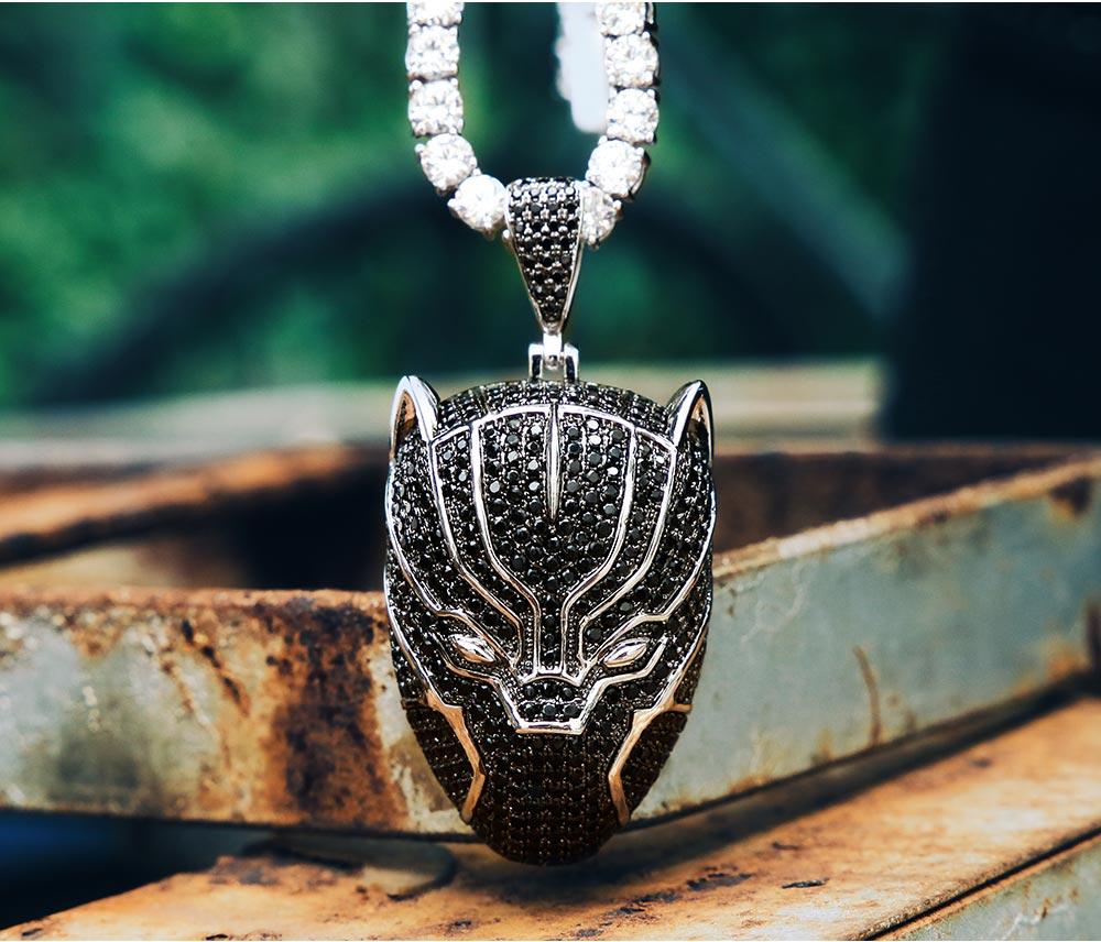 Custom Hand Made Black Panther Mask Iced Out Pendant 925 Sterling Silver Moissanite Diamond / Initial Name Custom Pendant / HipHop Jewelry / Cross Pendant