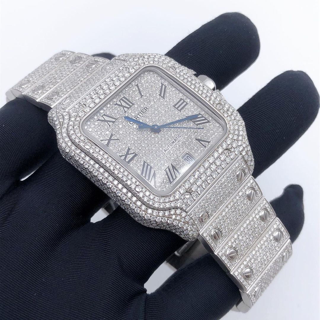 Cartier Santos VVS Moissanite Diamond Iced Out Watch