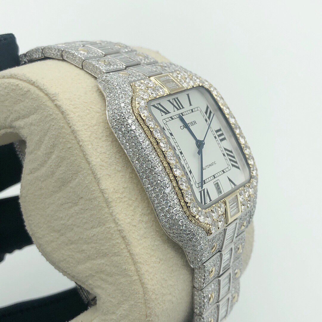 Cartier Santos VVS Moissanite Diamond Iced Out Watch