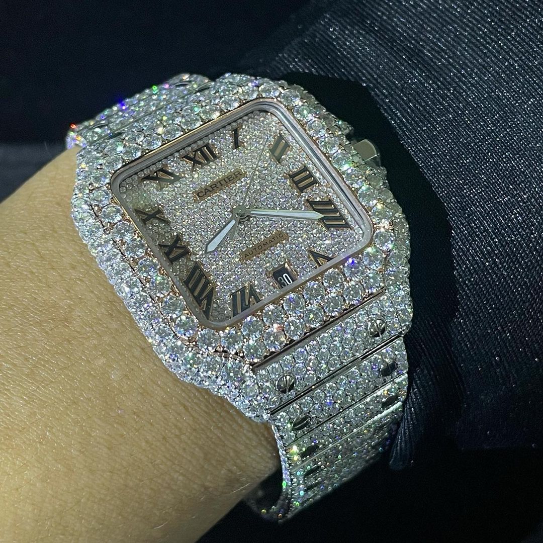 Cartier Santos VVS Moissanite Diamond Iced Out Watch