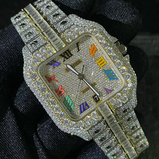 Cartier Santos VVS Moissanite Diamond Iced Out Watch