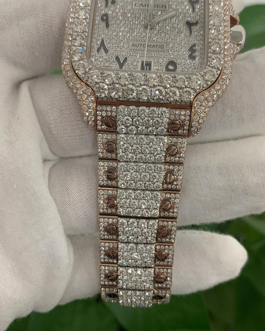 Cartier Santos VVS Moissanite Diamond Iced Out Watch