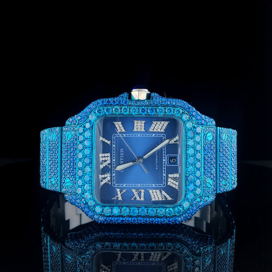 Cartier Santos VVS Sapphire Colorstone Diamond Customized Design Iced Out Watch