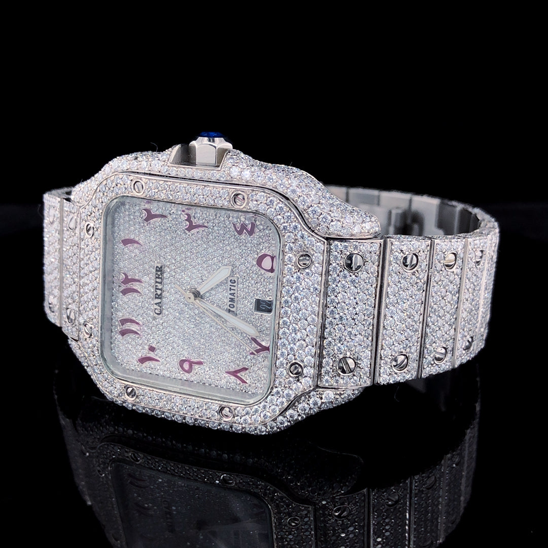 Cartier Santos VVS Moissanite Diamond Iced Out Watch