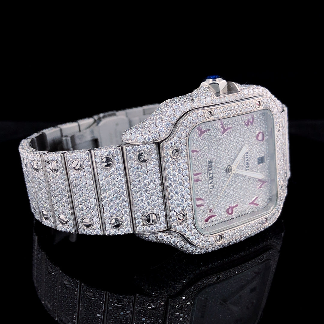 Cartier Santos VVS Moissanite Diamond Iced Out Watch