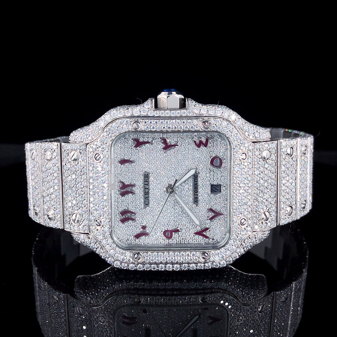 Cartier Santos VVS Moissanite Diamond Iced Out Watch