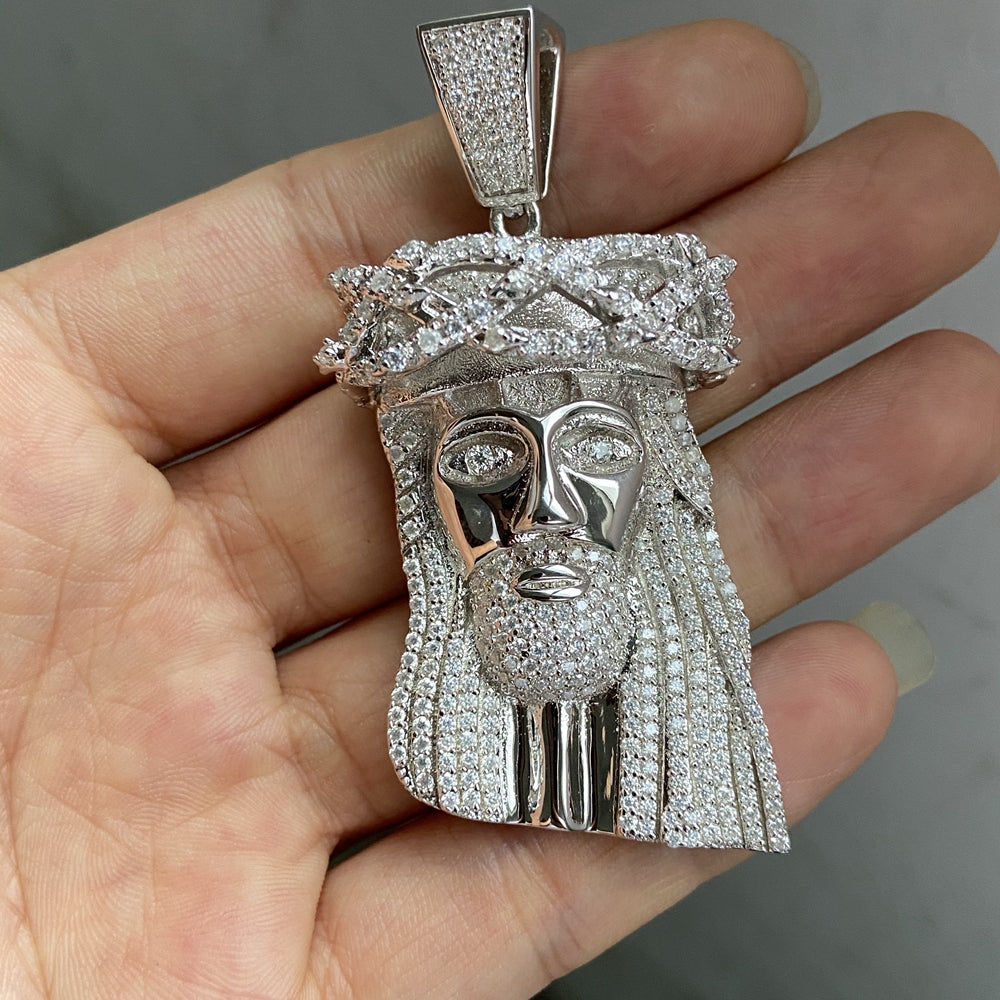 Custom Hand Made Jesus Face Iced Out Pendant 925 Sterling Silver Moissanite Diamond / Initial Name Custom Pendant / HipHop Jewelry / Cross Pendant