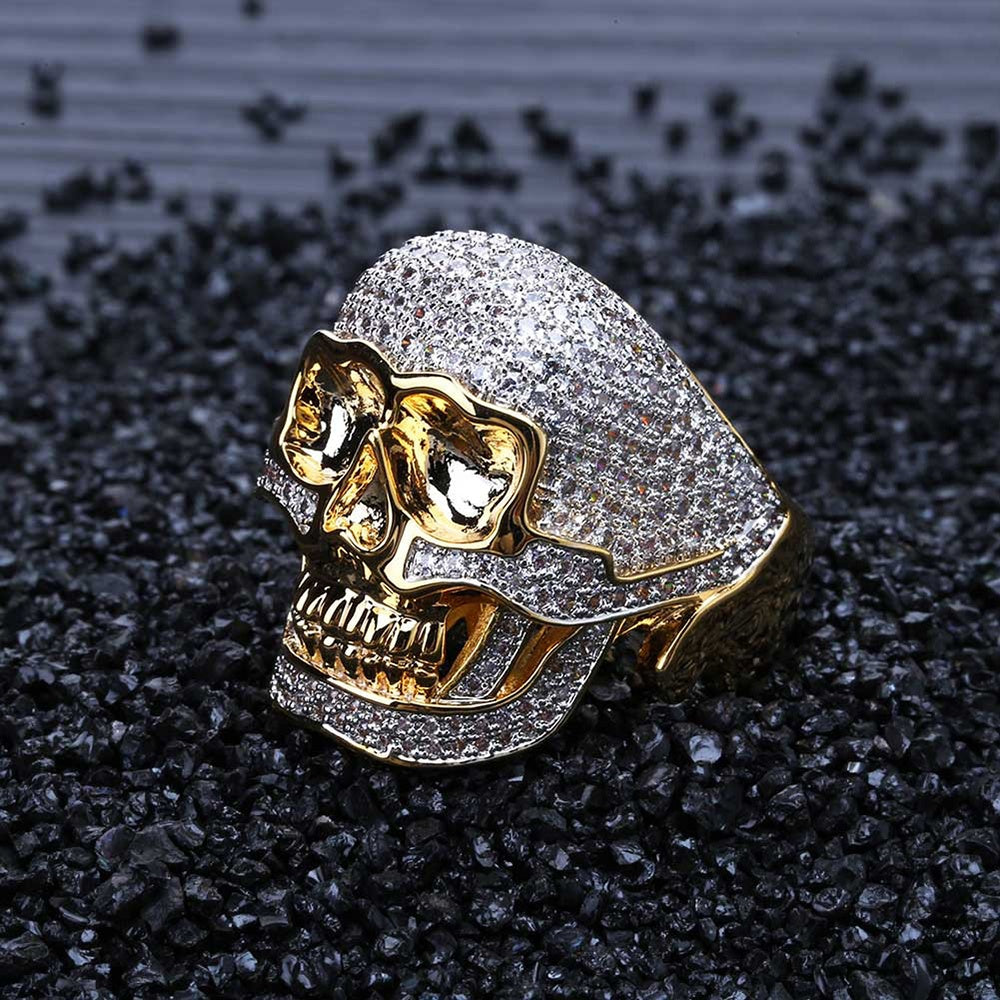 VVS Moissanite Skull Face Ring with 925 Sterling Silver, 10K Gold Plated Championship Ring for him, Convocation Moissanite Ring for her