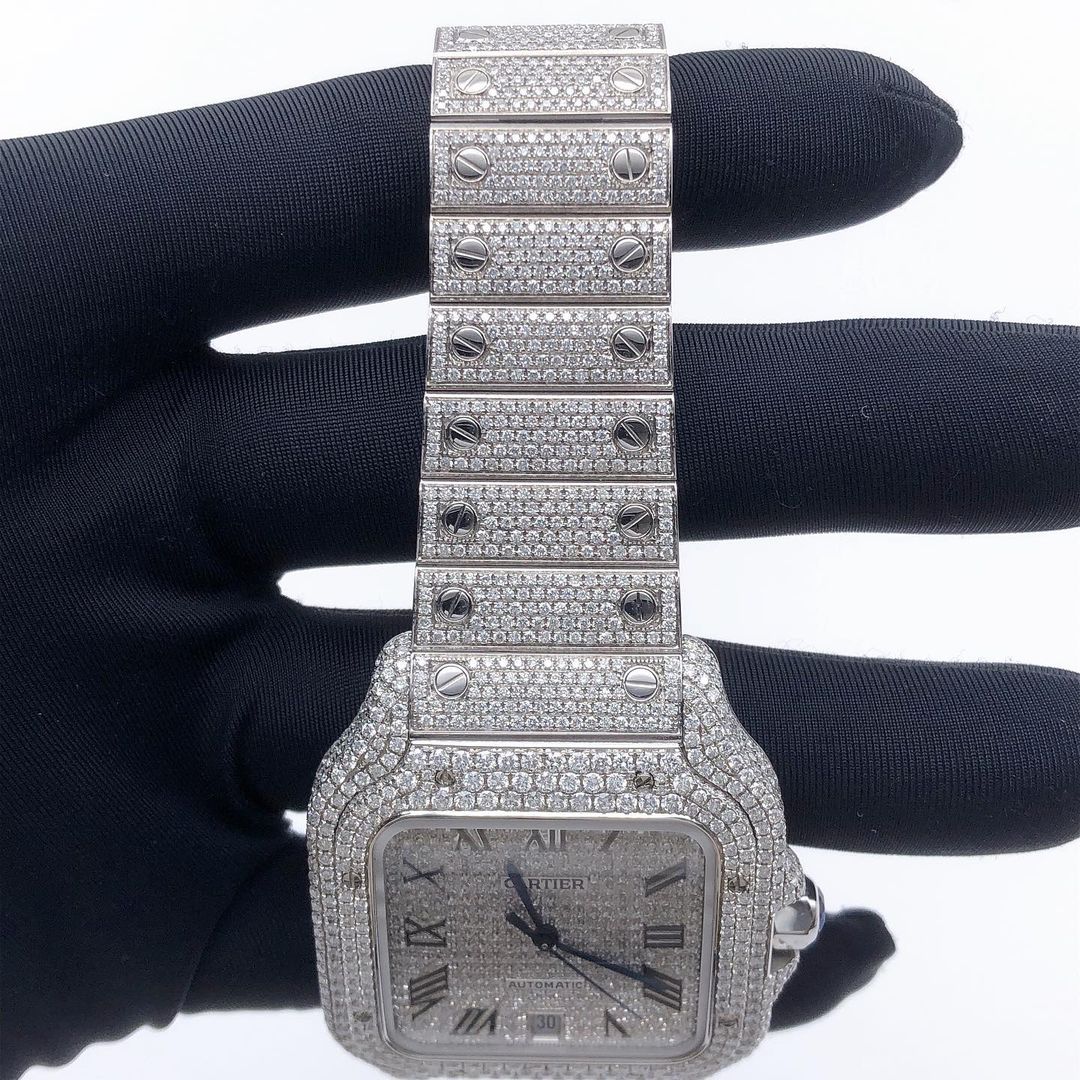 Cartier Santos VVS Moissanite Diamond Iced Out Watch