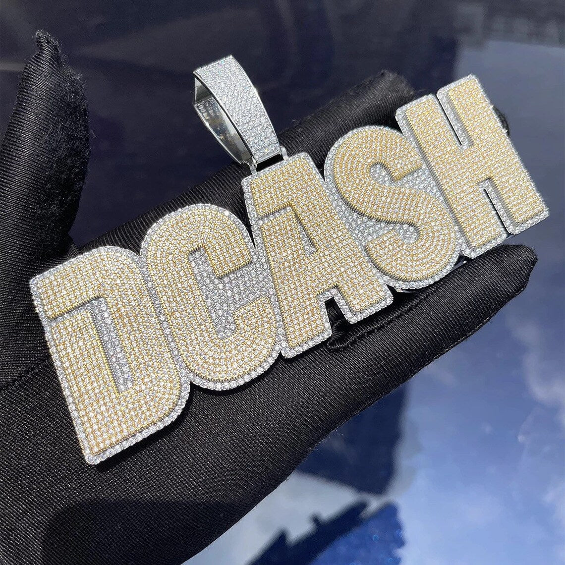 Custom Hand Made DCASH Name Plate Iced Out Pendant 925 Sterling Silver Moissanite Diamond / Initial Name Custom Pendant / HipHop Jewelry / Cross Pendant