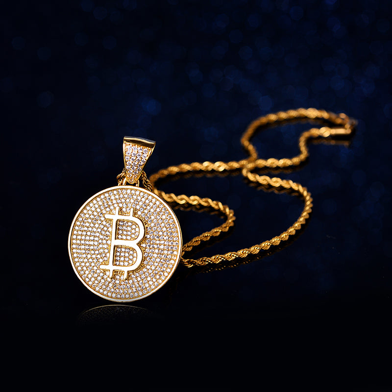 Custom Hand Made Bitcoin Medalian Iced Out Pendant 925 Sterling Silver Moissanite Diamond / Initial Name Custom Pendant / HipHop Jewelry / Cross Pendant