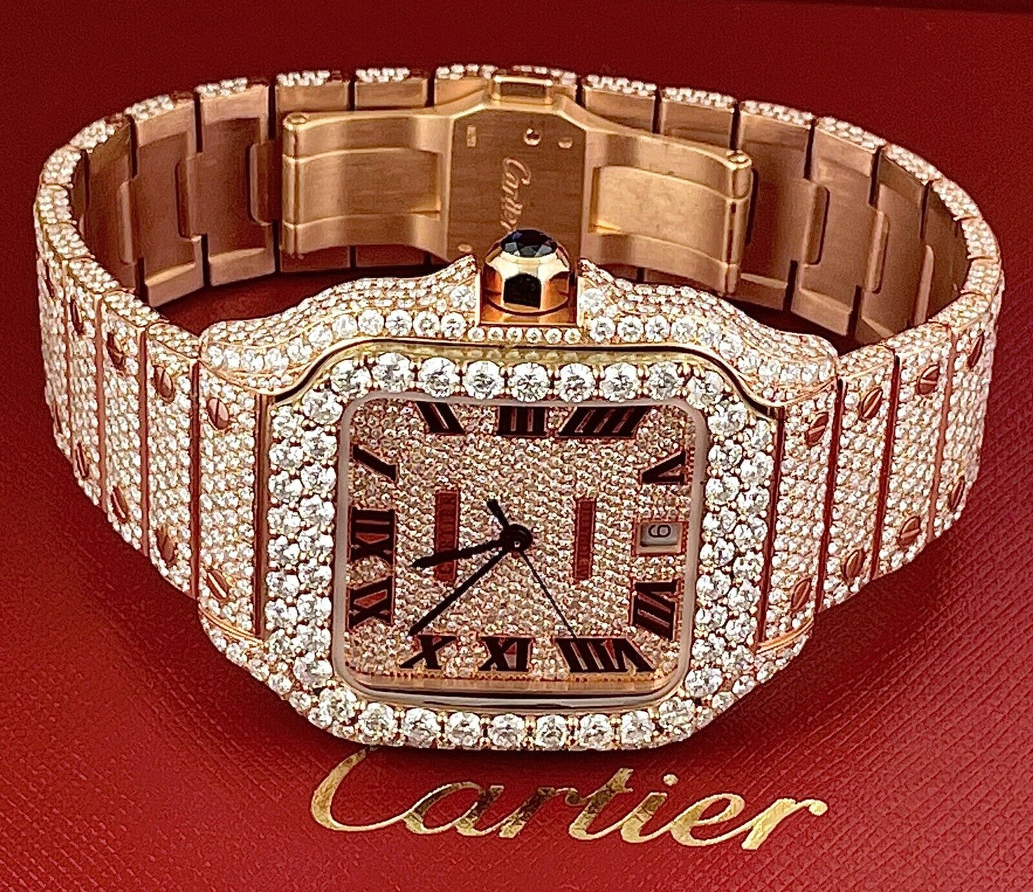 Cartier Santos VVS Moissanite Diamond Iced Out Watch