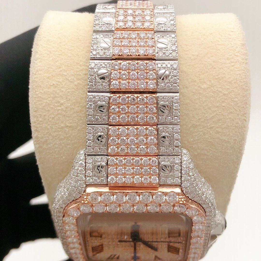 Cartier Santos VVS Moissanite Diamond Iced Out Watch