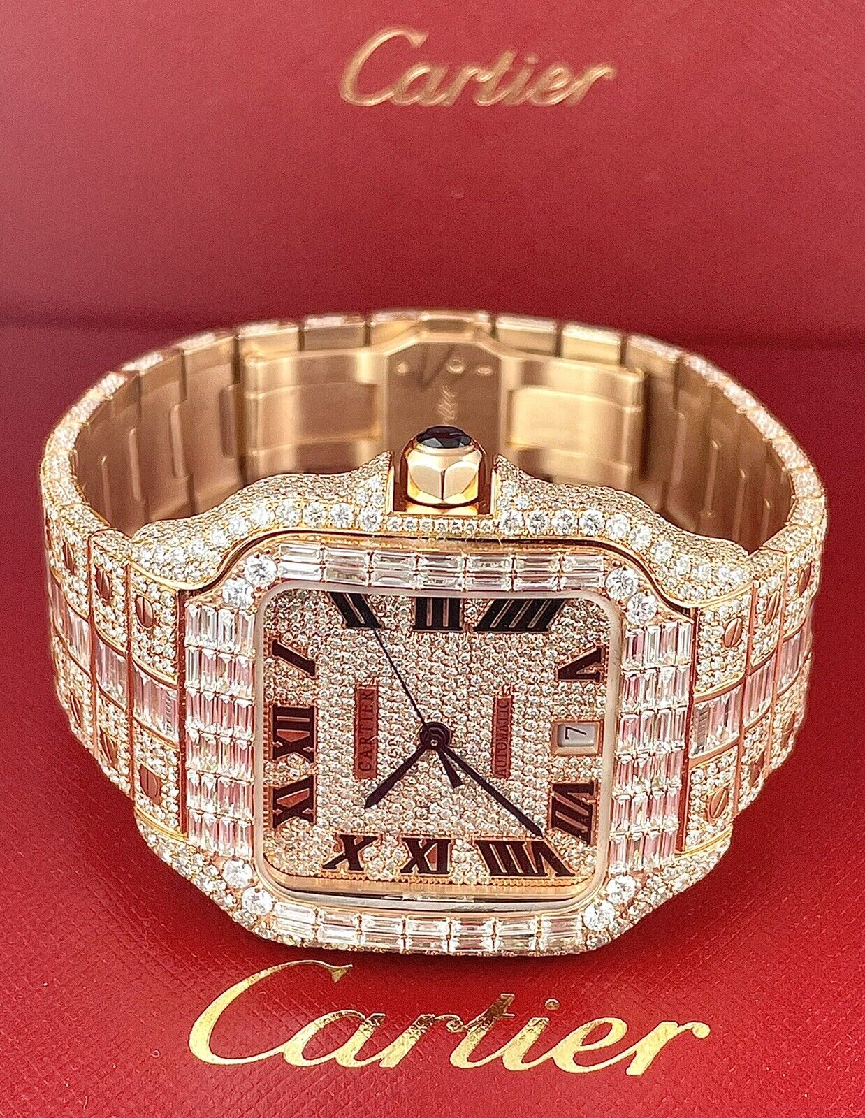 Cartier Santos VVS Moissanite Diamond Iced Out Watch