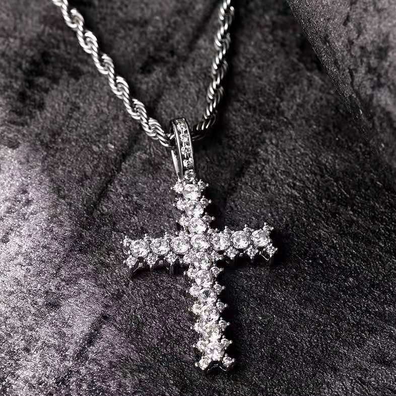 Custom Hand Made Cross Iced Out Pendant 925 Sterling Silver Moissanite Diamond / Initial Name Custom Pendant / HipHop Jewelry / Cross Pendant