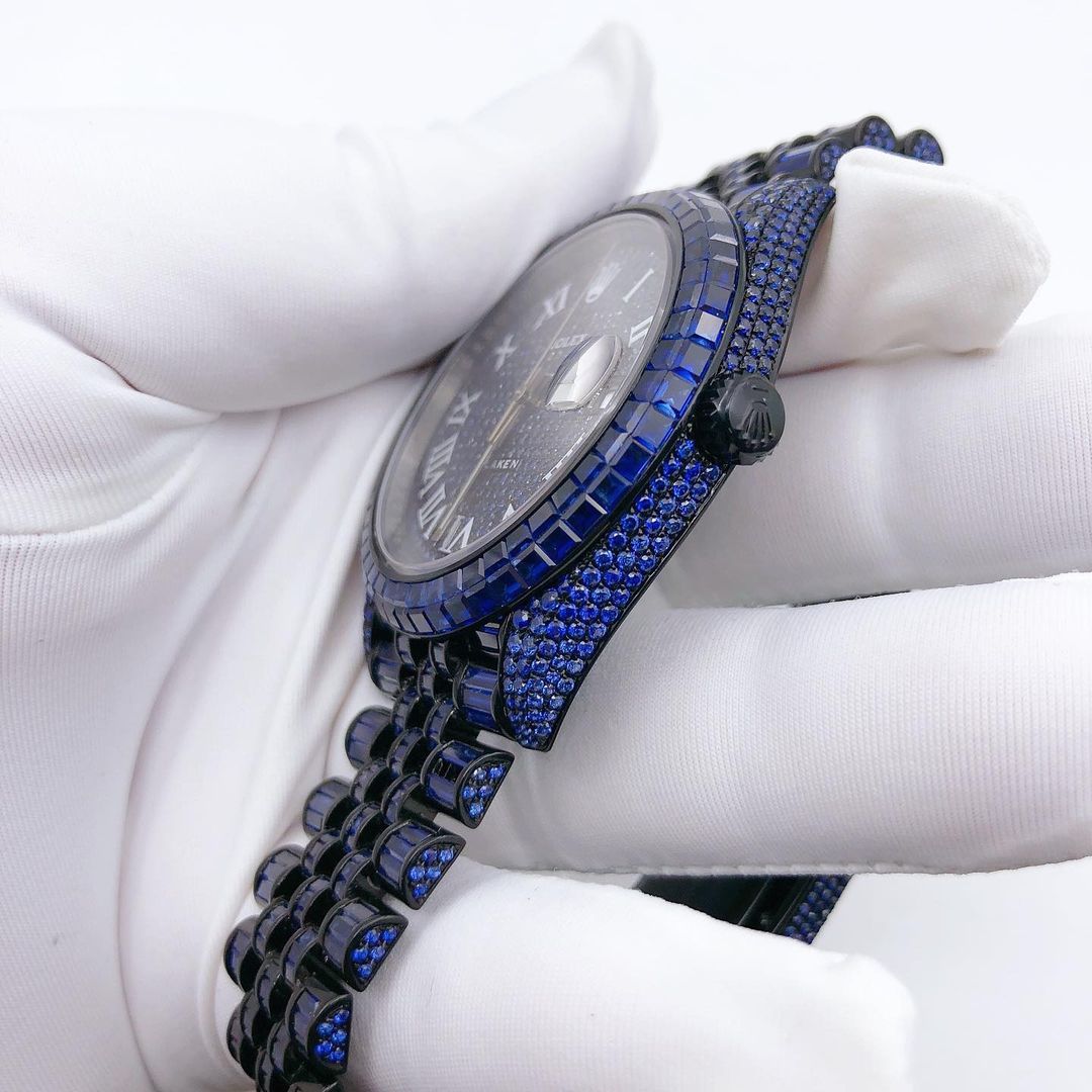 Rolex Datejust Jubilee Blue Sapphire Diamond Iced Out Watch