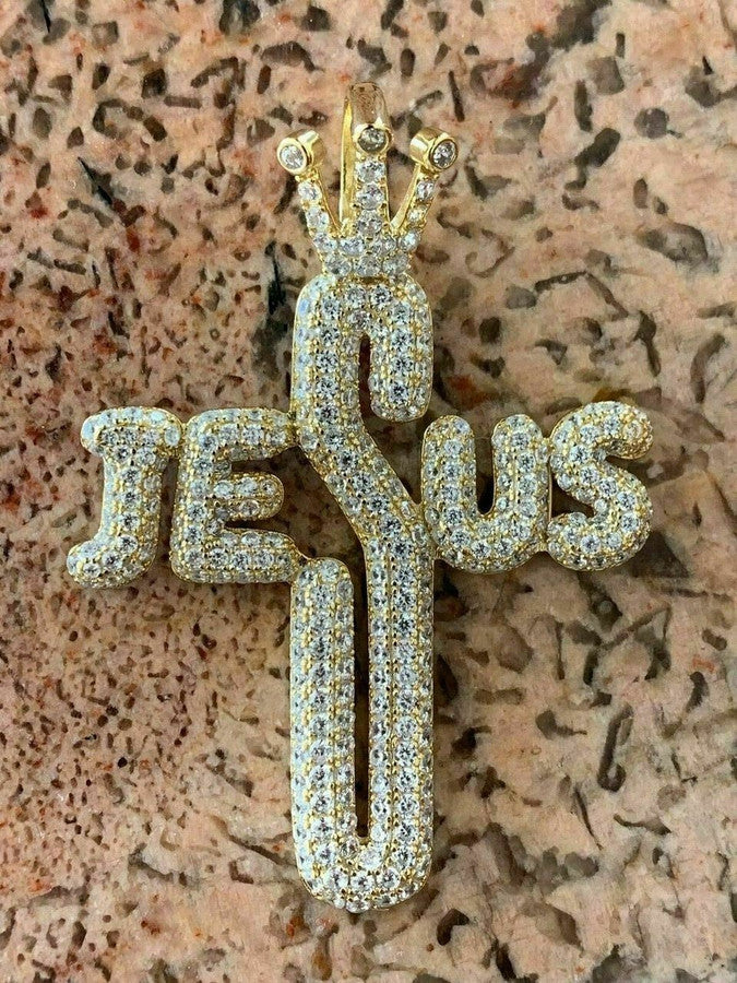 Custom Hand Made Jesus Cross Iced Out Pendant 925 Sterling Silver Moissanite Diamond / Initial Name Custom Pendant / HipHop Jewelry / Cross Pendant