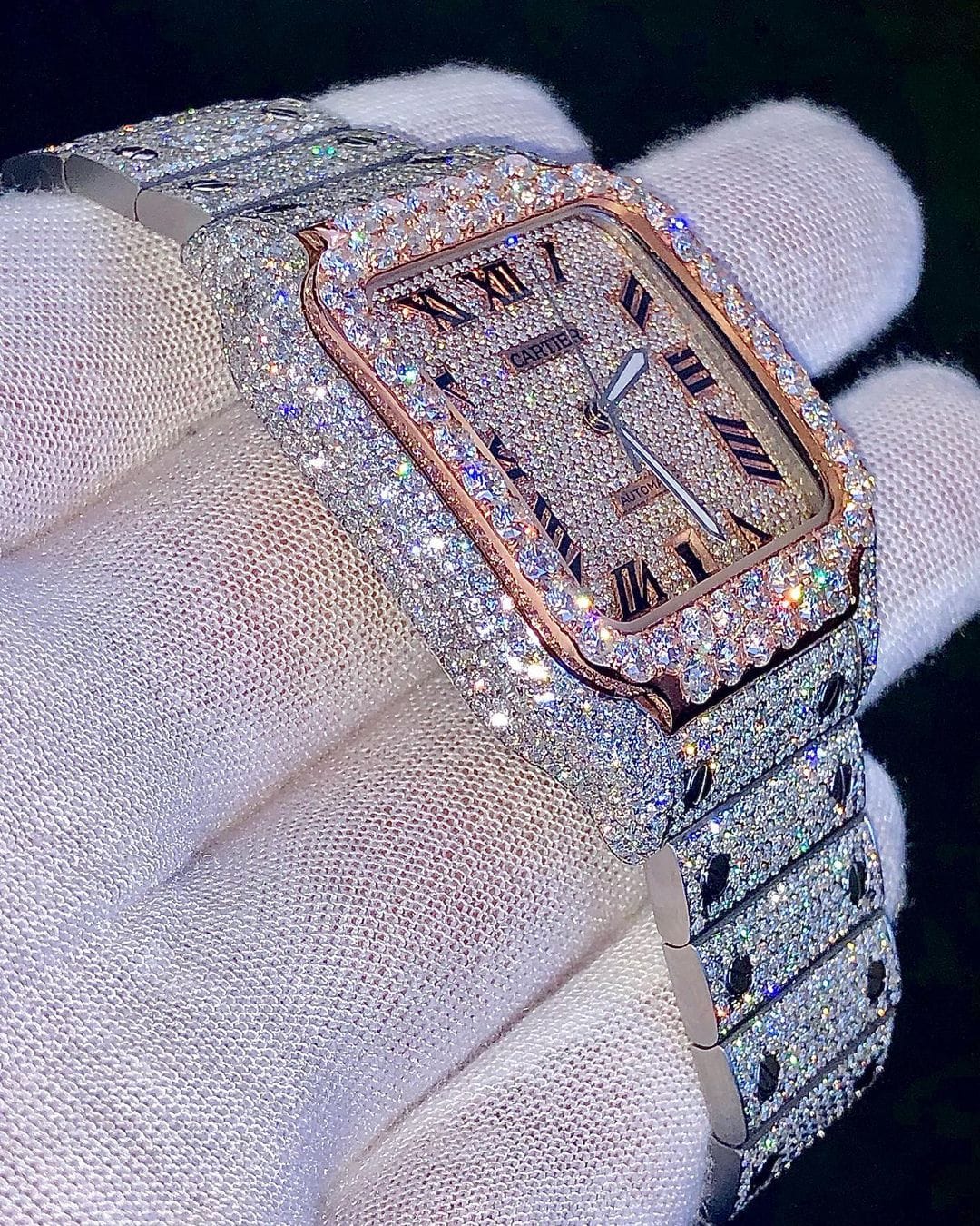 Cartier Santos VVS Moissanite Diamond Iced Out Watch