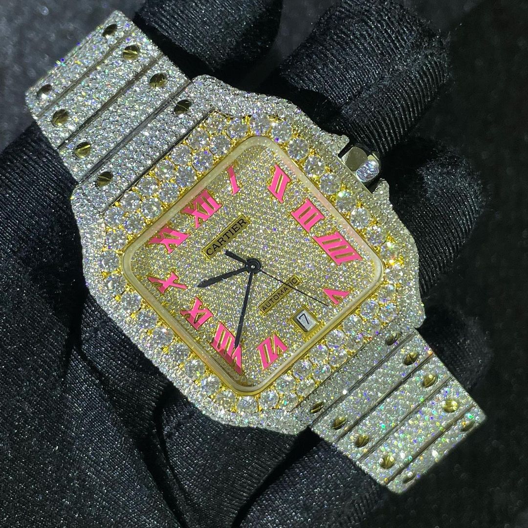 Cartier Santos VVS Moissanite Diamond Iced Out Watch