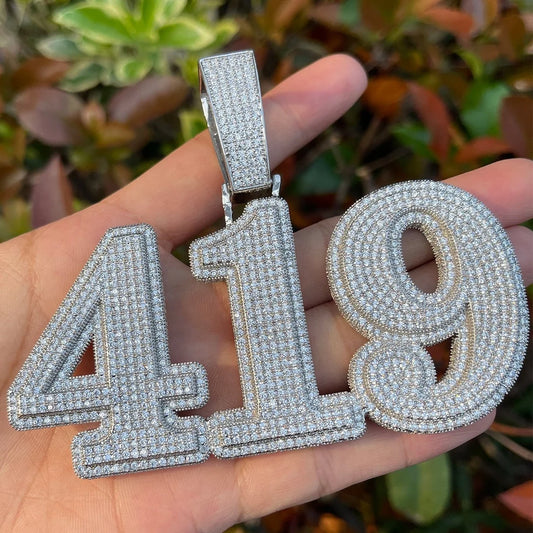 Custom Hand Made Number Plate Iced Out Pendant 925 Sterling Silver Moissanite Diamond / Initial Name Custom Pendant / HipHop Jewelry / Cross Pendant