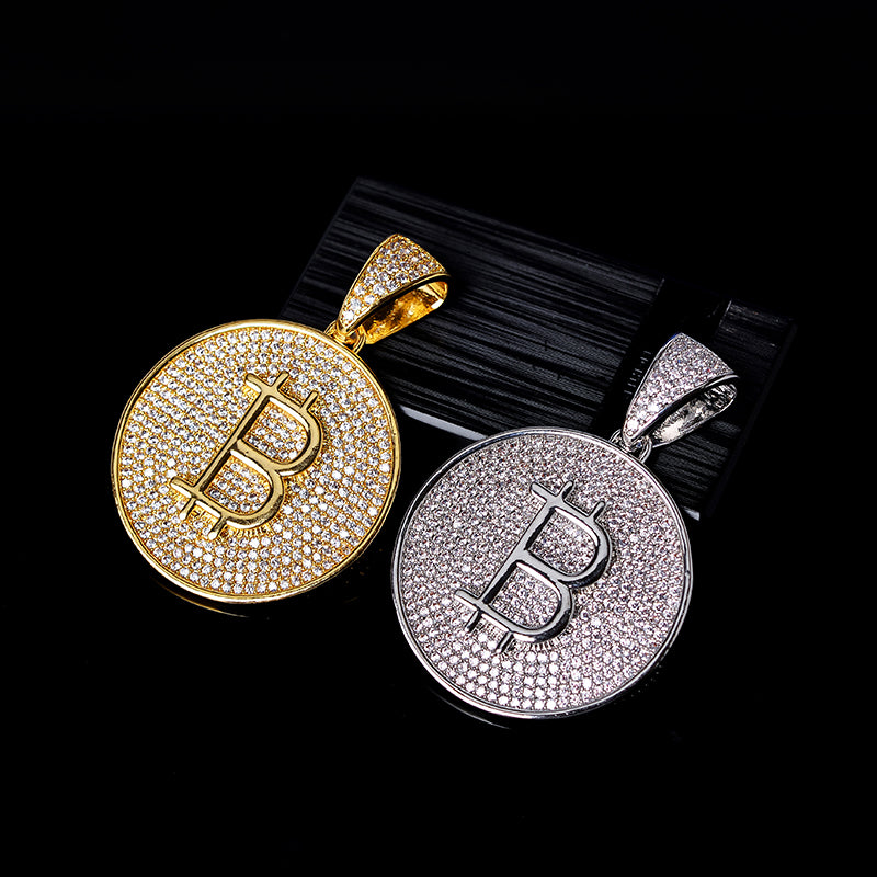 Custom Hand Made Bitcoin Medalian Iced Out Pendant 925 Sterling Silver Moissanite Diamond / Initial Name Custom Pendant / HipHop Jewelry / Cross Pendant