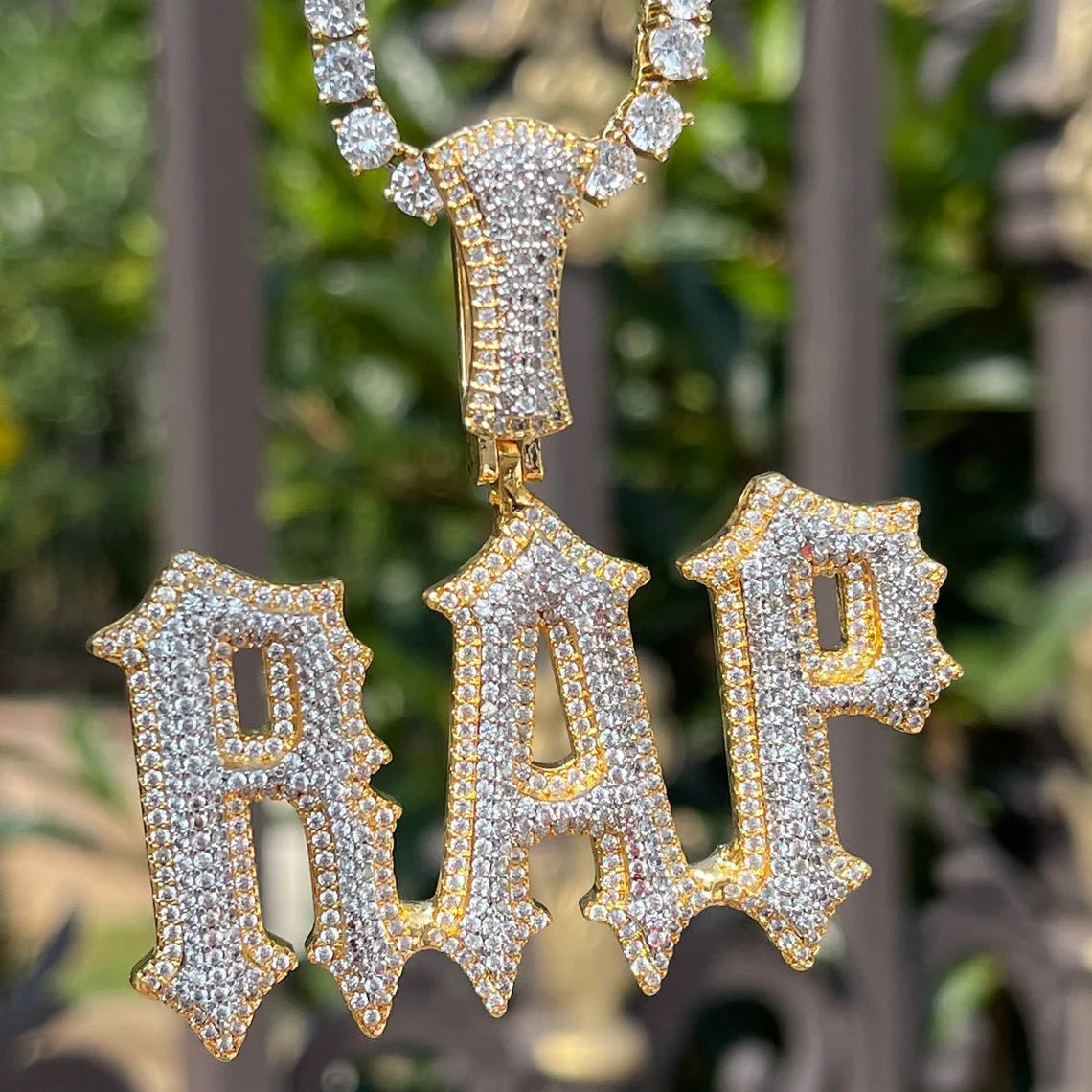 Custom Hand Made RAP Name Plate Iced Out Pendant 925 Sterling Silver Moissanite Diamond / Initial Name Custom Pendant / HipHop Jewelry / Cross Pendant