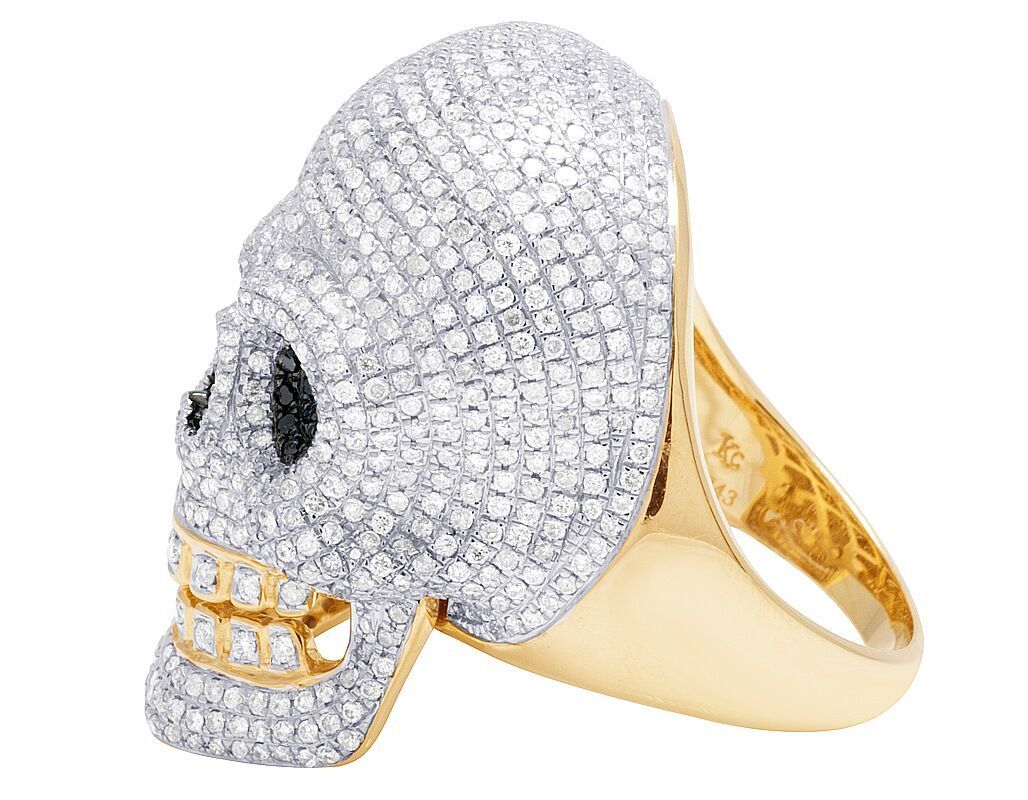 VVS Moissanite Skull Face Ring with 925 Sterling Silver, 10K Gold Plated Championship Ring for him, Convocation Moissanite Ring for her