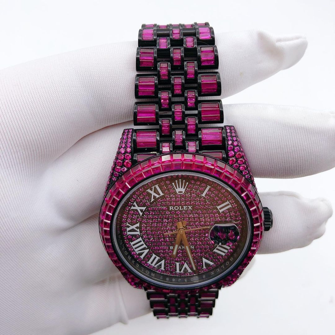 Rolex Datejust Jubilee Maroon Sapphire Diamond Iced Out Watch