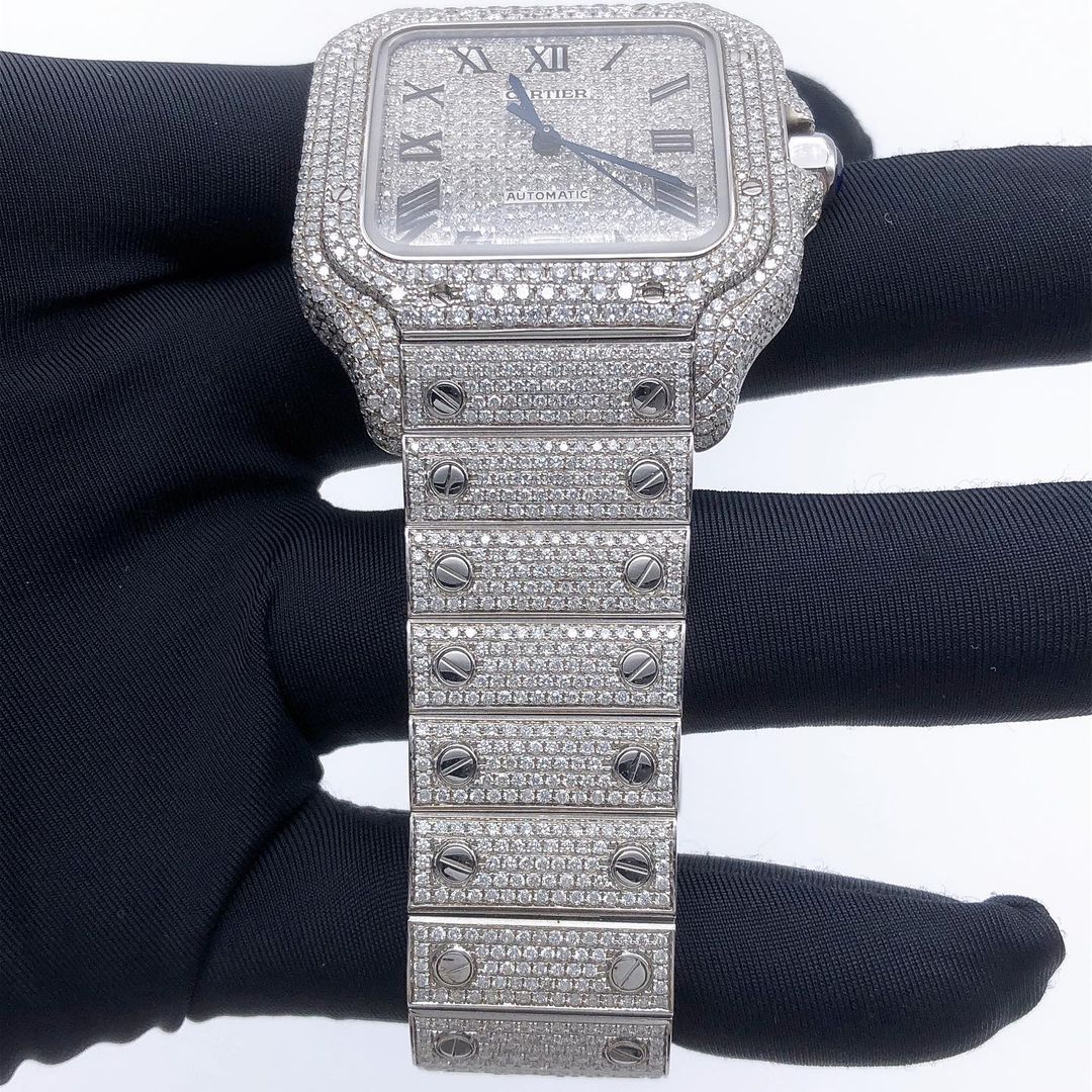 Cartier Santos VVS Moissanite Diamond Iced Out Watch