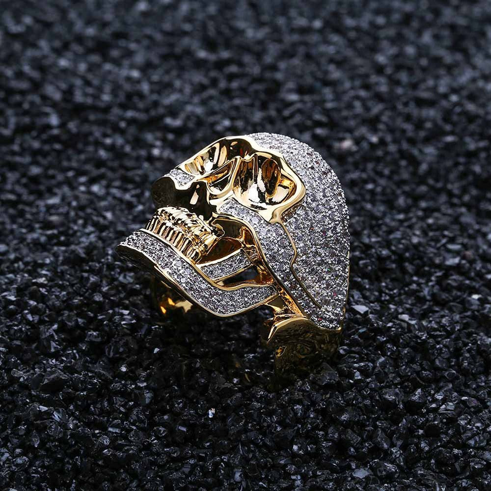 VVS Moissanite Skull Face Ring with 925 Sterling Silver, 10K Gold Plated Championship Ring for him, Convocation Moissanite Ring for her