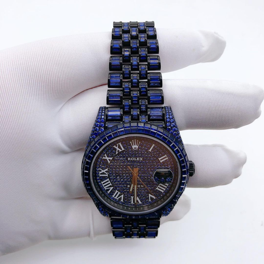 Rolex Datejust Jubilee Blue Sapphire Diamond Iced Out Watch