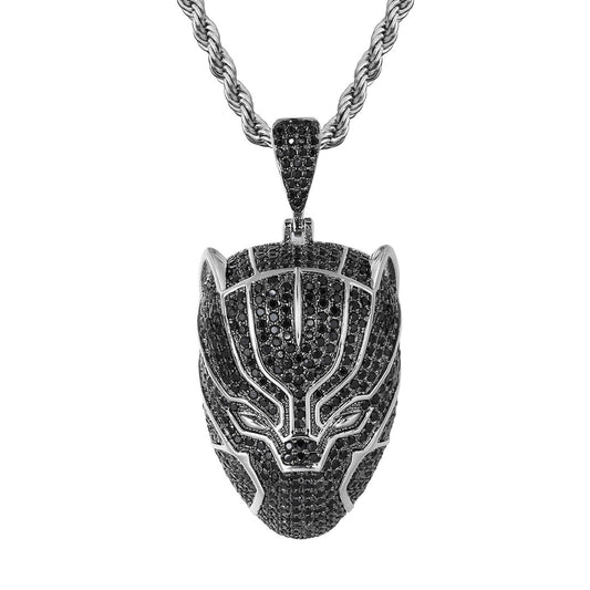 Custom Hand Made Black Panther Mask Iced Out Pendant 925 Sterling Silver Moissanite Diamond / Initial Name Custom Pendant / HipHop Jewelry / Cross Pendant