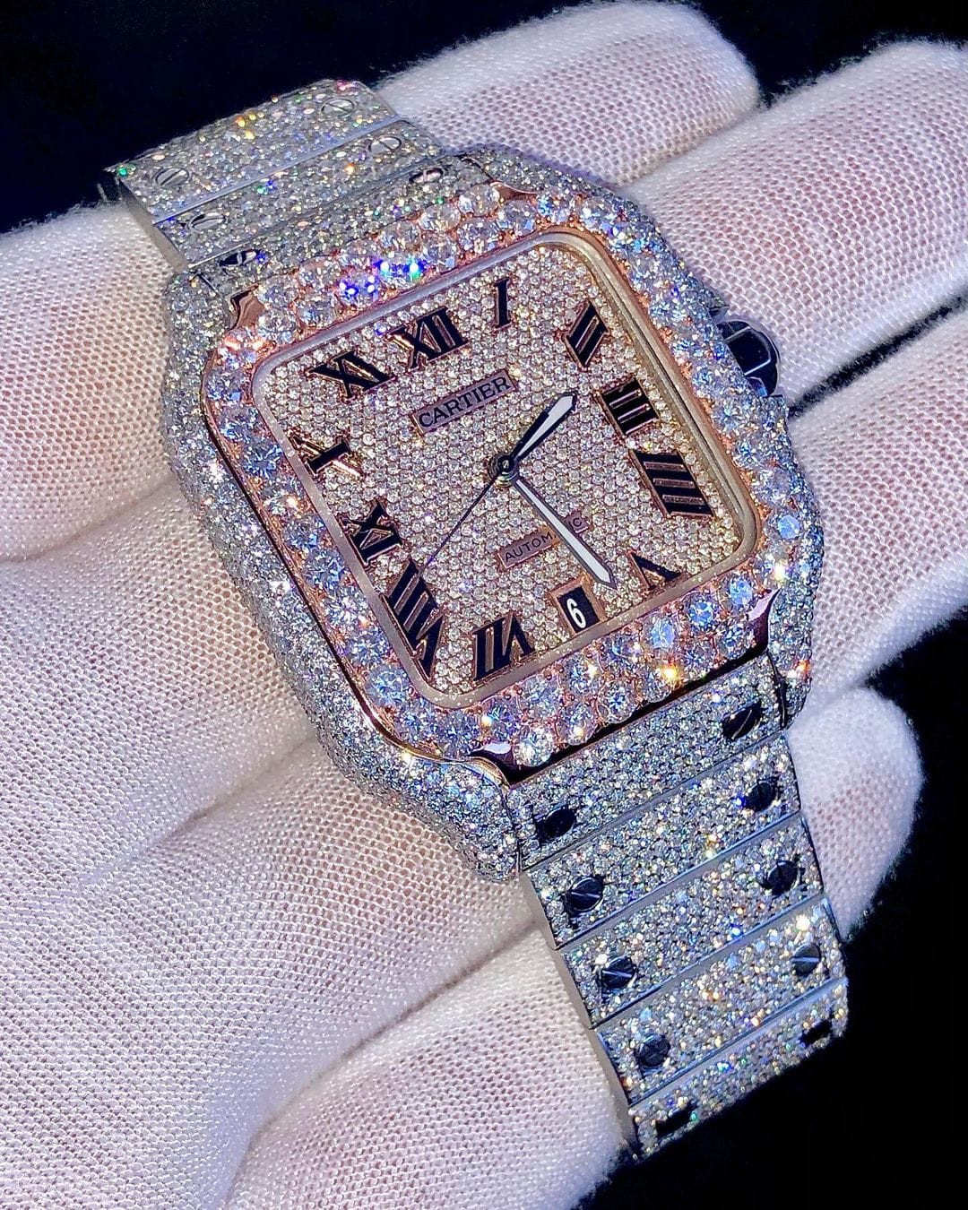 Cartier Santos VVS Moissanite Diamond Iced Out Watch