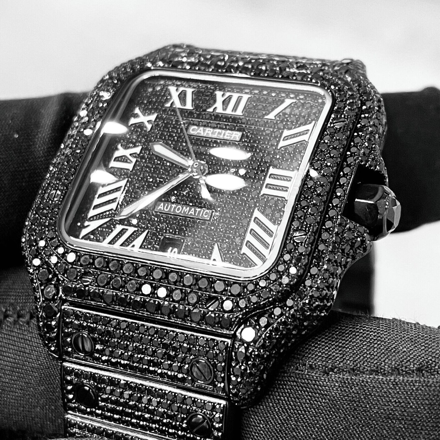 Cartier Santos VVS Moissanite Diamond Iced Out Watch