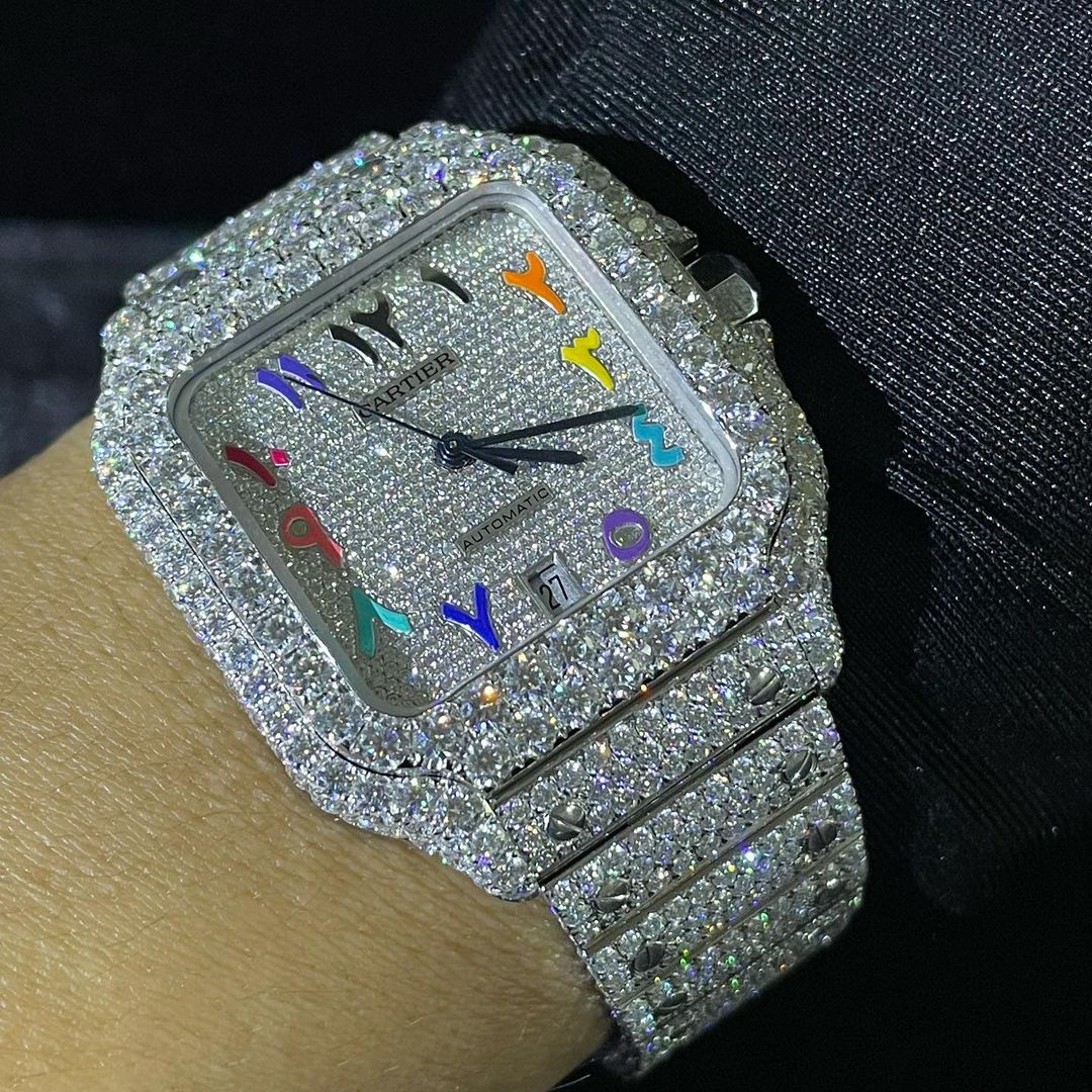 Cartier Santos VVS Moissanite Diamond Iced Out Watch