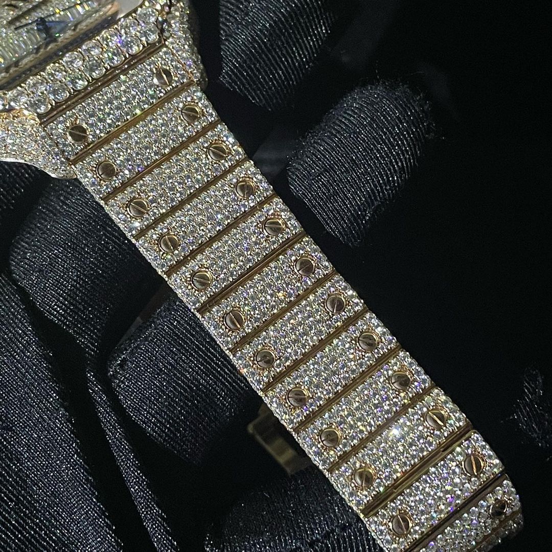 Cartier Santos VVS Moissanite Diamond Iced Out Watch