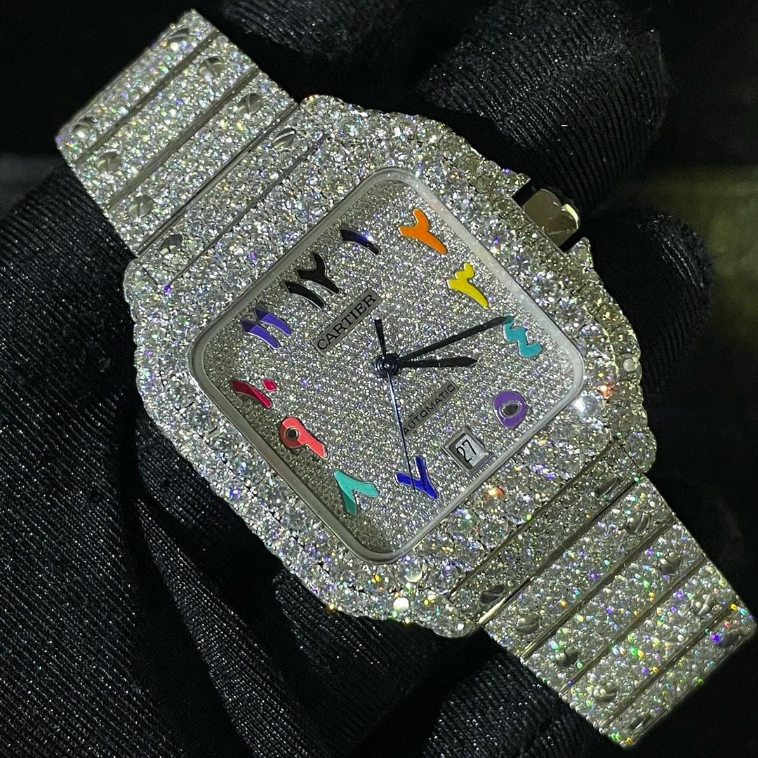 Cartier Santos VVS Moissanite Diamond Iced Out Watch