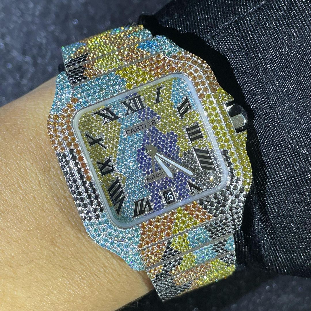 Cartier Santos VVS Moissanite Diamond Customized Design Iced Out Watch