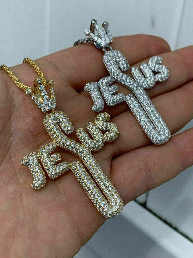 Custom Hand Made Jesus Cross Iced Out Pendant 925 Sterling Silver Moissanite Diamond / Initial Name Custom Pendant / HipHop Jewelry / Cross Pendant