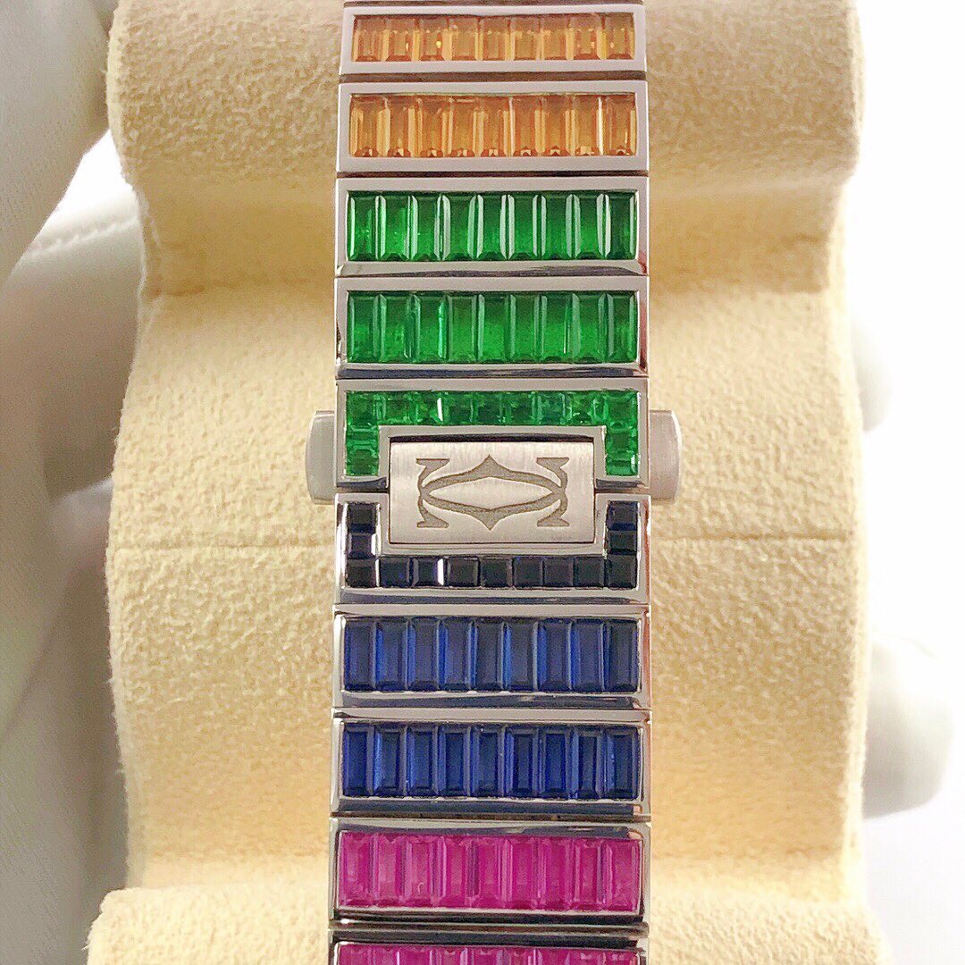 Cartier Santos Skeleton Rainbow Baguette Color Stone Diamond Iced Out Watch