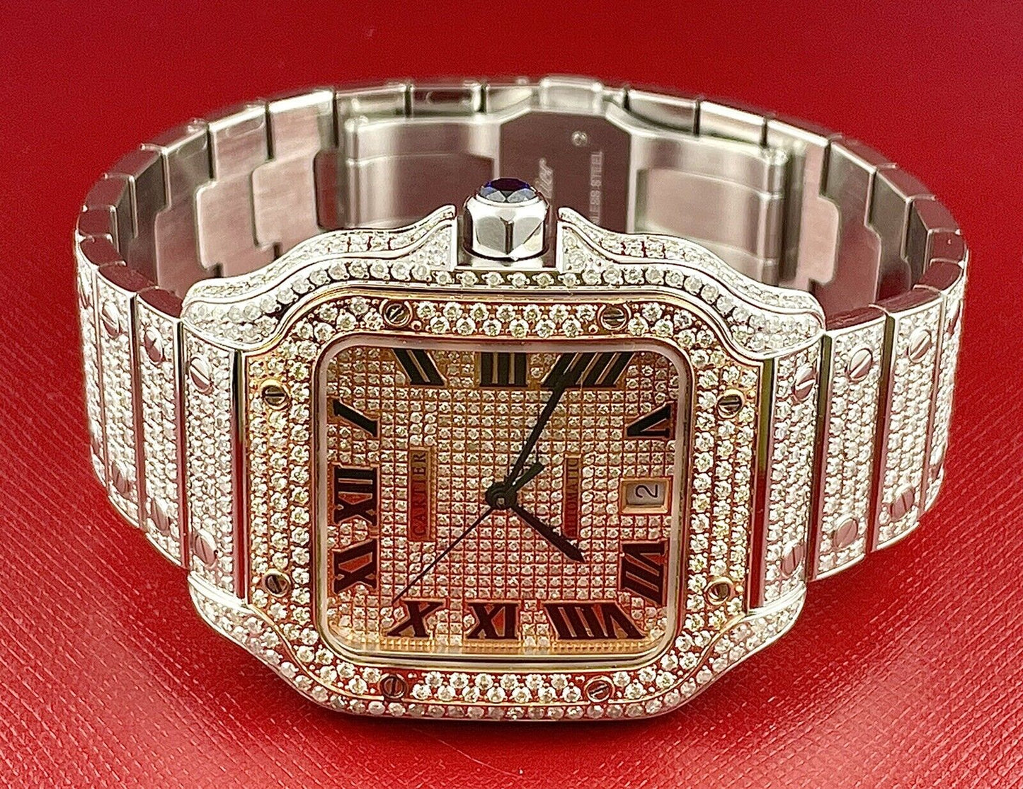 Cartier Santos VVS Moissanite Diamond Iced Out Watch