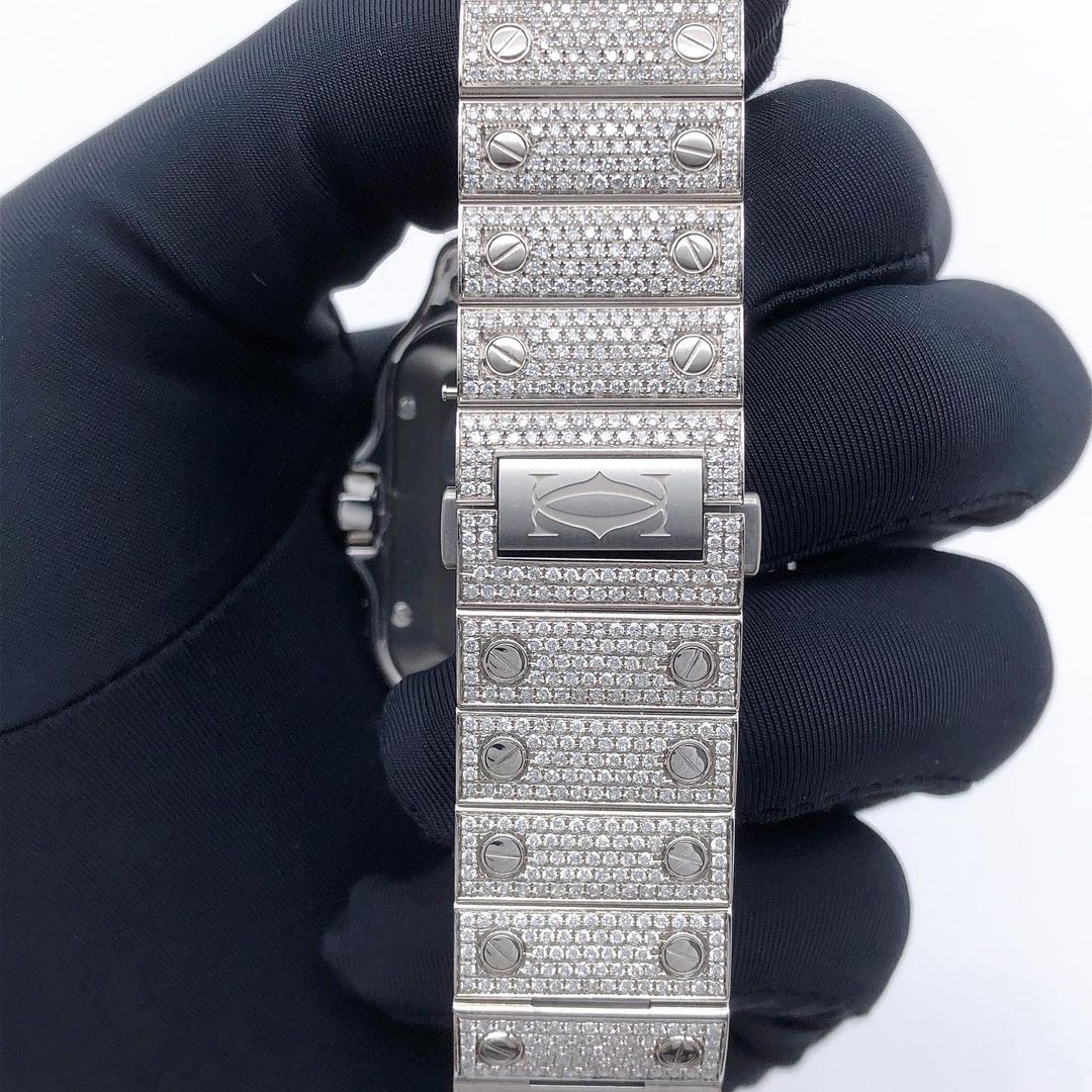 Cartier Santos VVS Moissanite Diamond Iced Out Watch