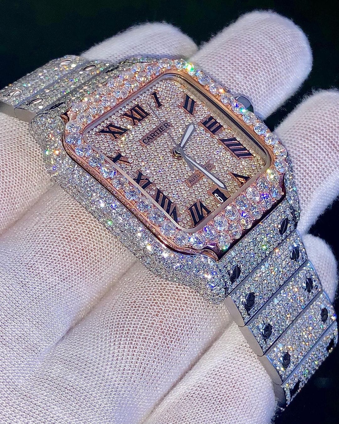 Cartier Santos VVS Moissanite Diamond Iced Out Watch