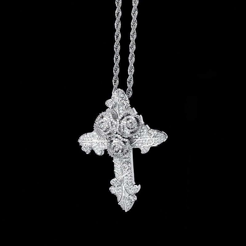 Custom Hand Made Flower Cross Iced Out Pendant 925 Sterling Silver Moissanite Diamond / Initial Name Custom Pendant / HipHop Jewelry / Cross Pendant