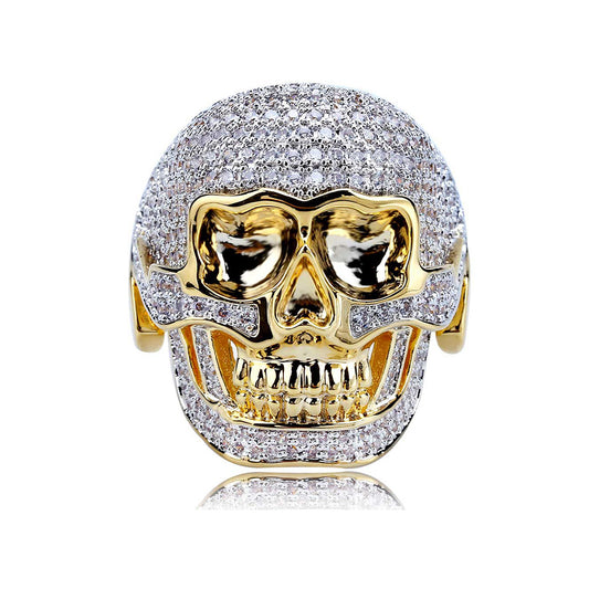 VVS Moissanite Skull Face Ring with 925 Sterling Silver, 10K Gold Plated Championship Ring for him, Convocation Moissanite Ring for her