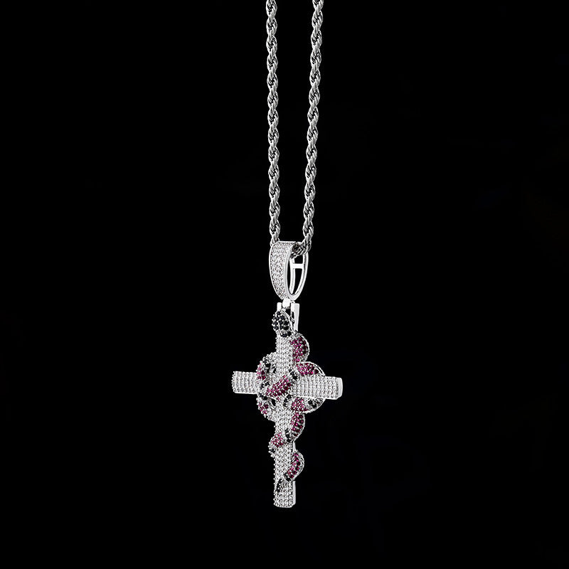 Custom Hand Made Cross Snake Iced Out Pendant 925 Sterling Silver Moissanite Diamond / Initial Name Custom Pendant / HipHop Jewelry / Cross Pendant